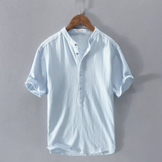 Simple cotton and linen casual men's shirt pullover handsome loose youth shirt